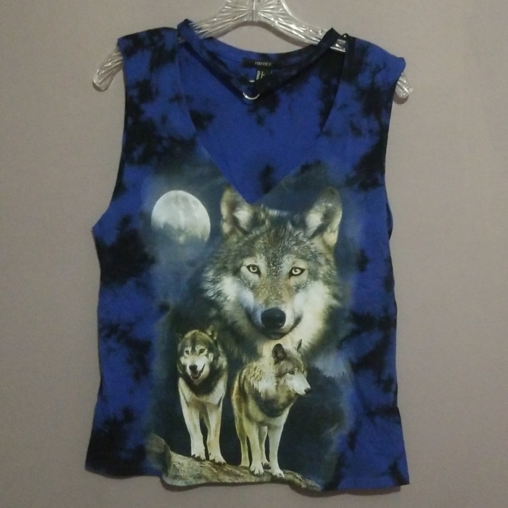Forever 21 Moon Wolf Cut Out Collar Shirt